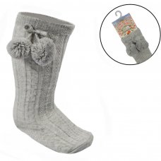 S355-G: Grey Knee Length Socks w/Pom Pom (0-24 Months)
